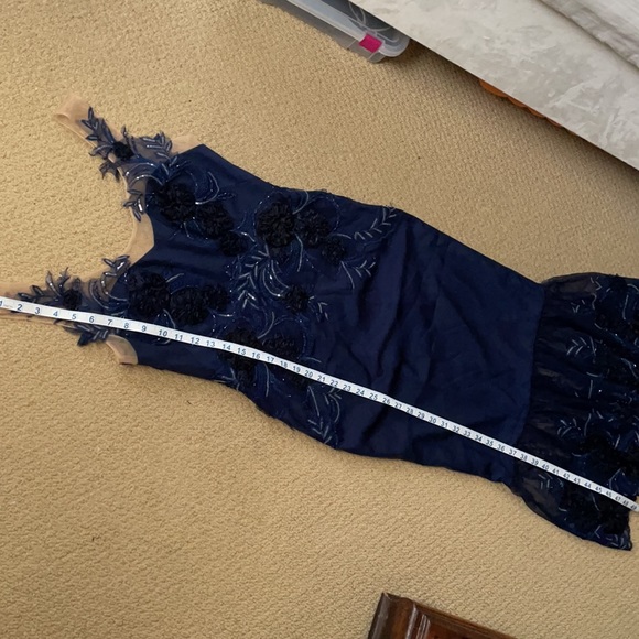 Marchesa Notte Navy MIDI dress *flaws* - Picture 13 of 14